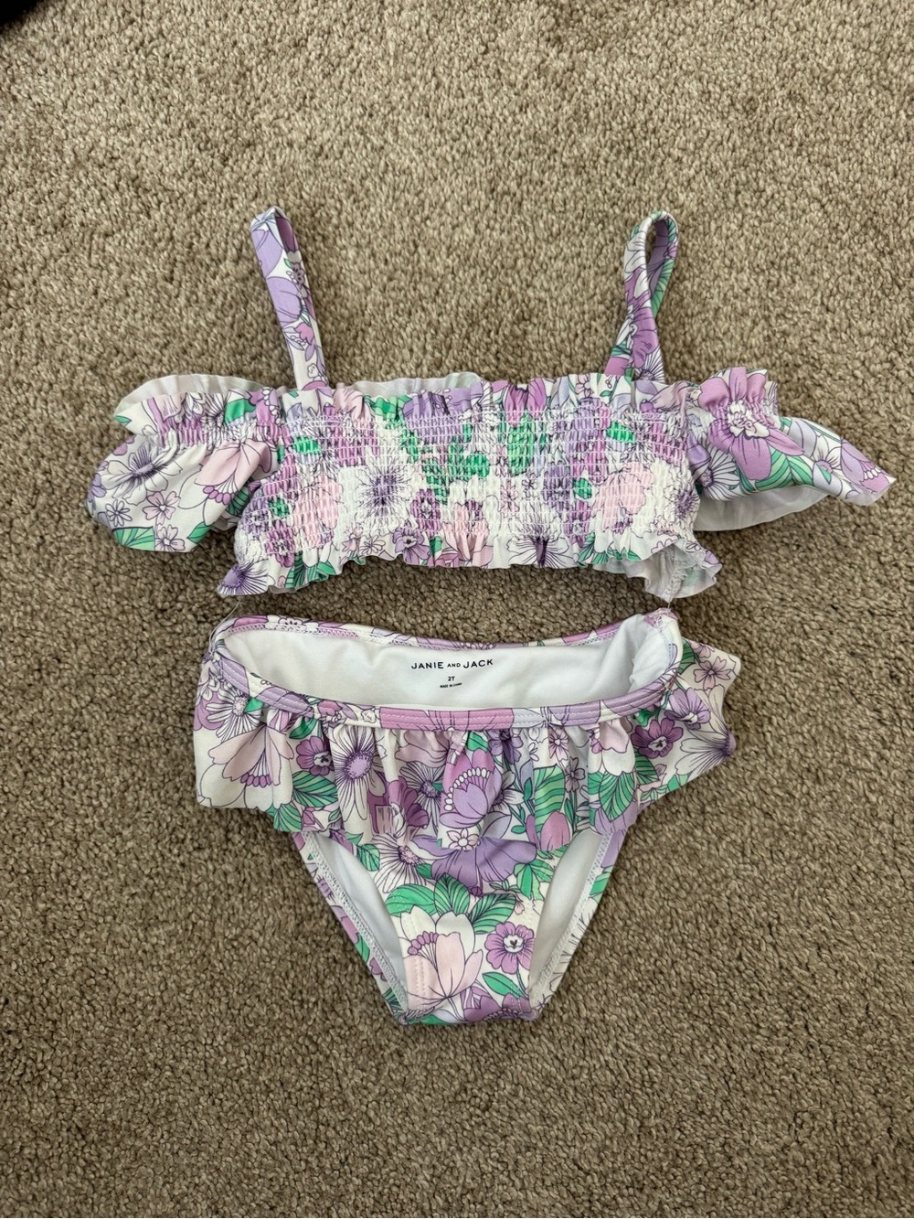 Janie and Jack Purple Floral Ruffle Two-Piece Swim Set